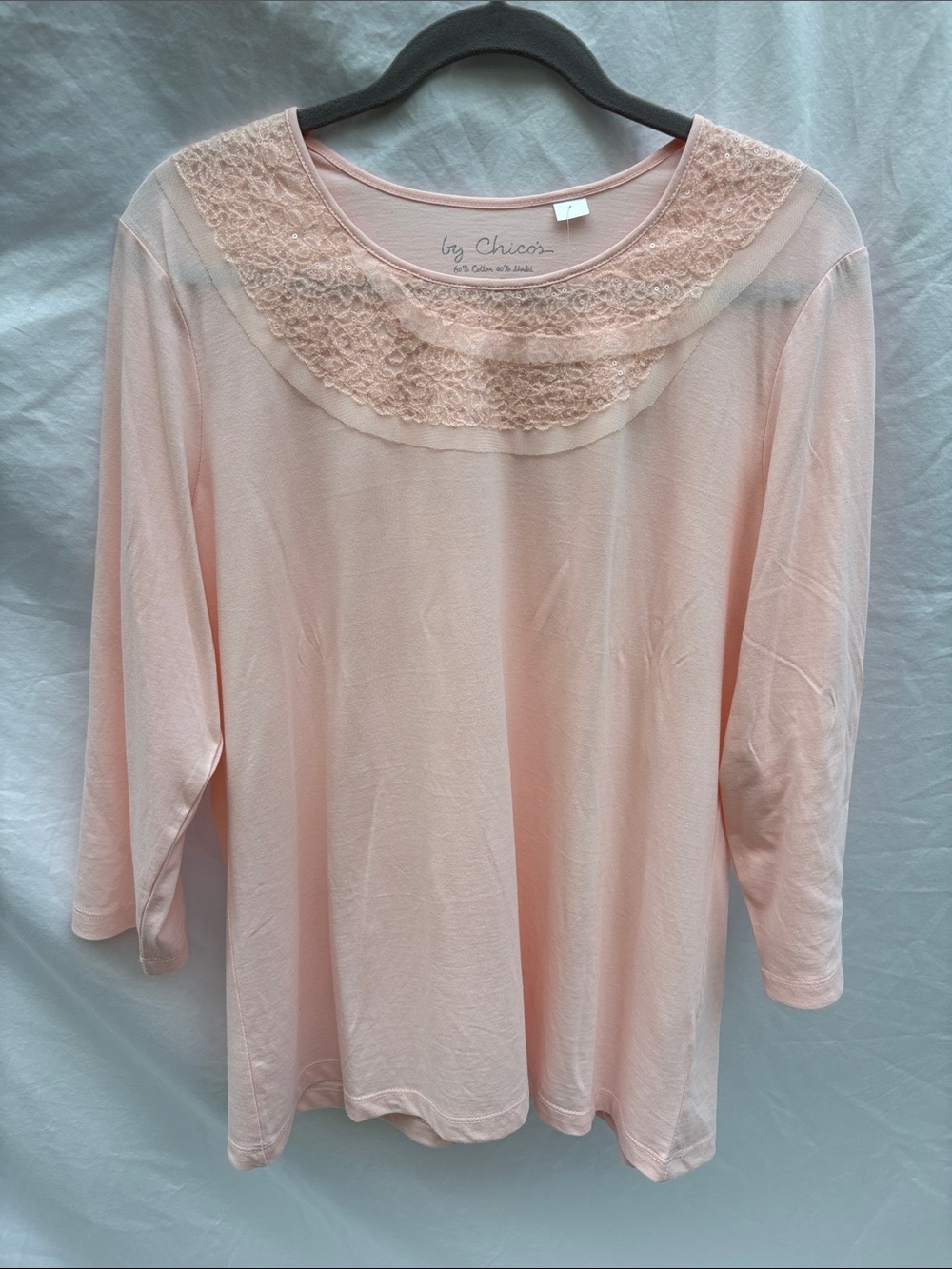 by Chico's Light Peach Lace-Yoke 3/4 Sleeve Top